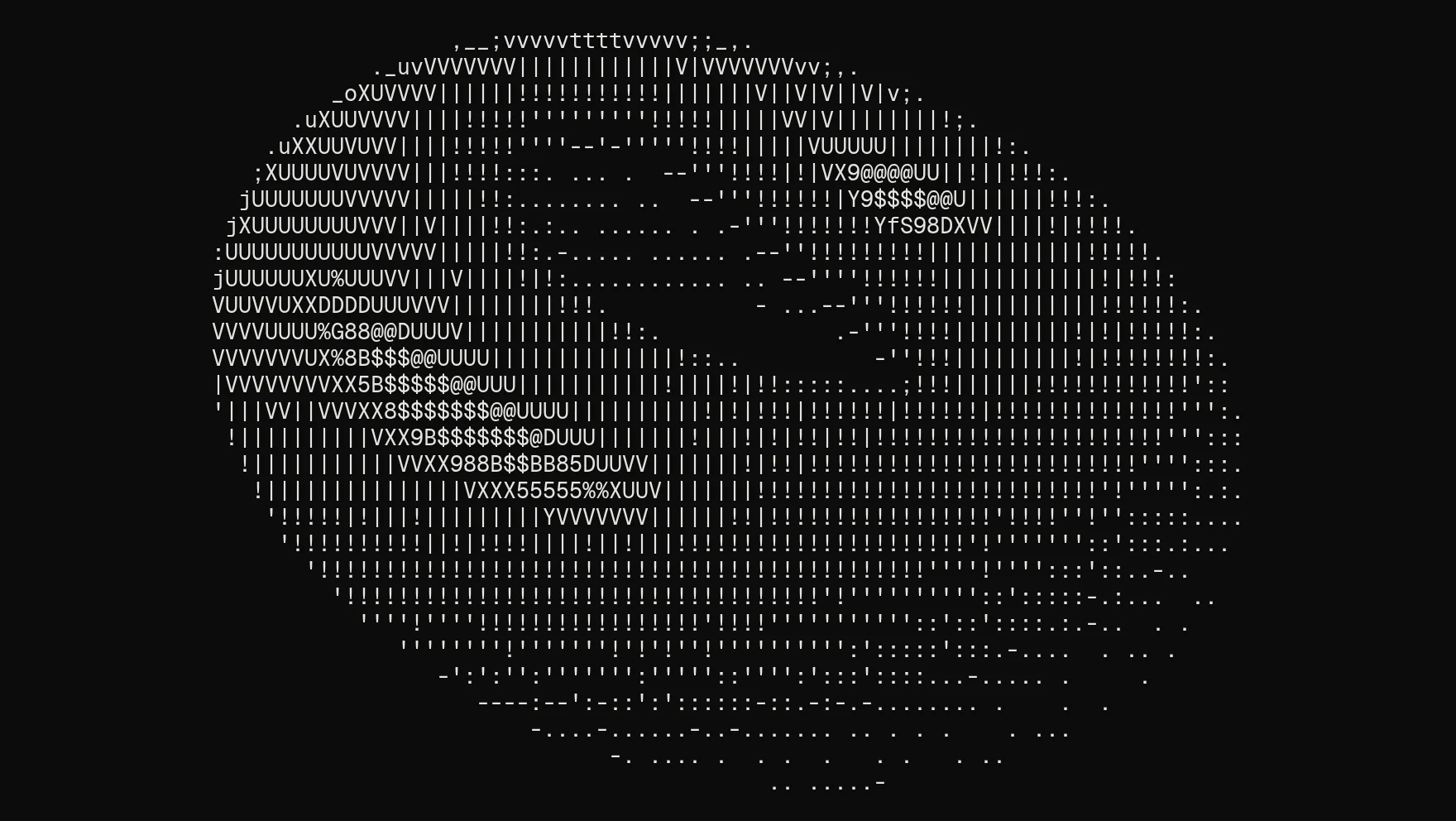 A gradient torus in Shape mode and Mono colour, light characters on black