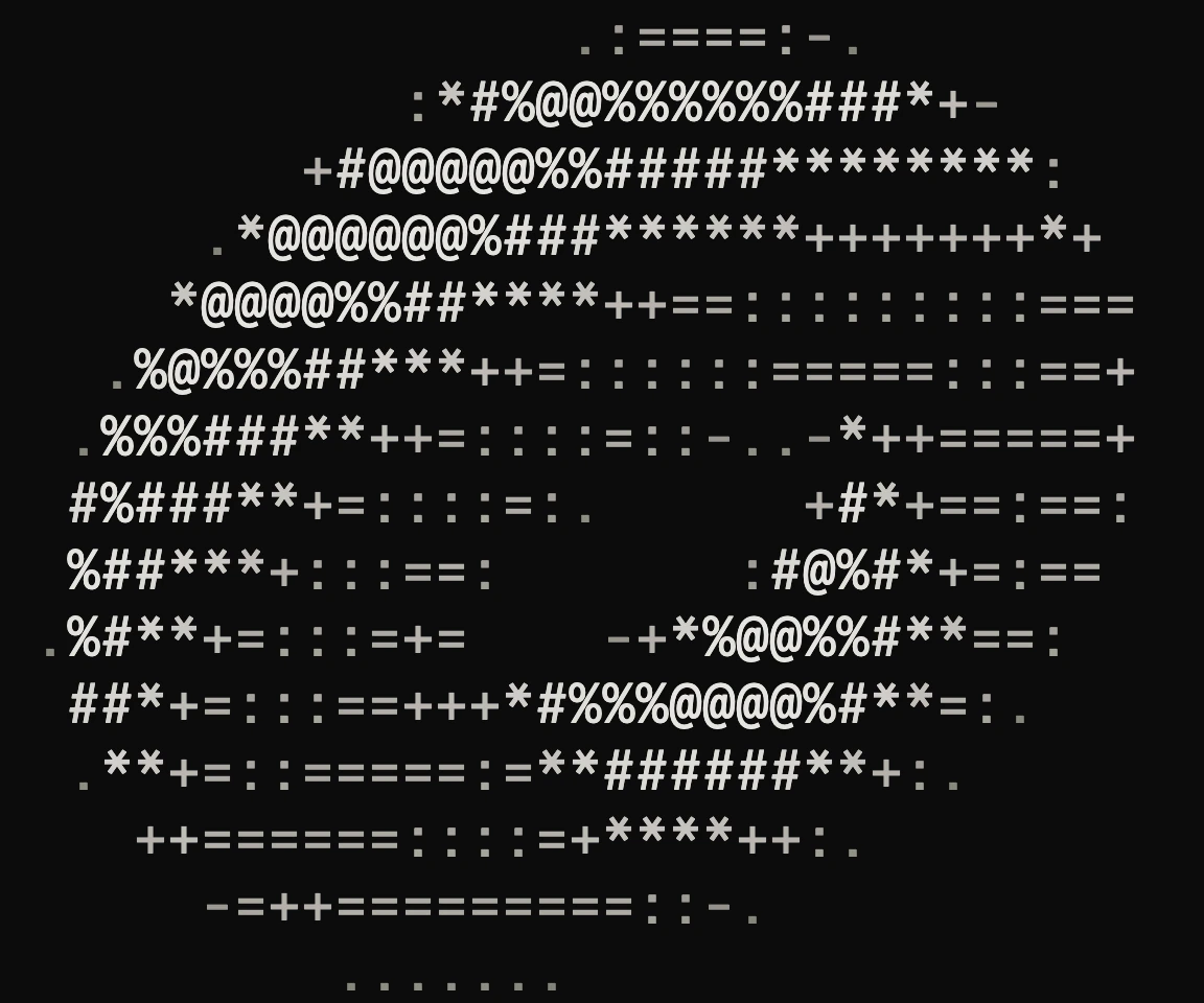 The torus in ASCII picked by brightness alone: a smudge of @, %, # and = with soft, blurry edges