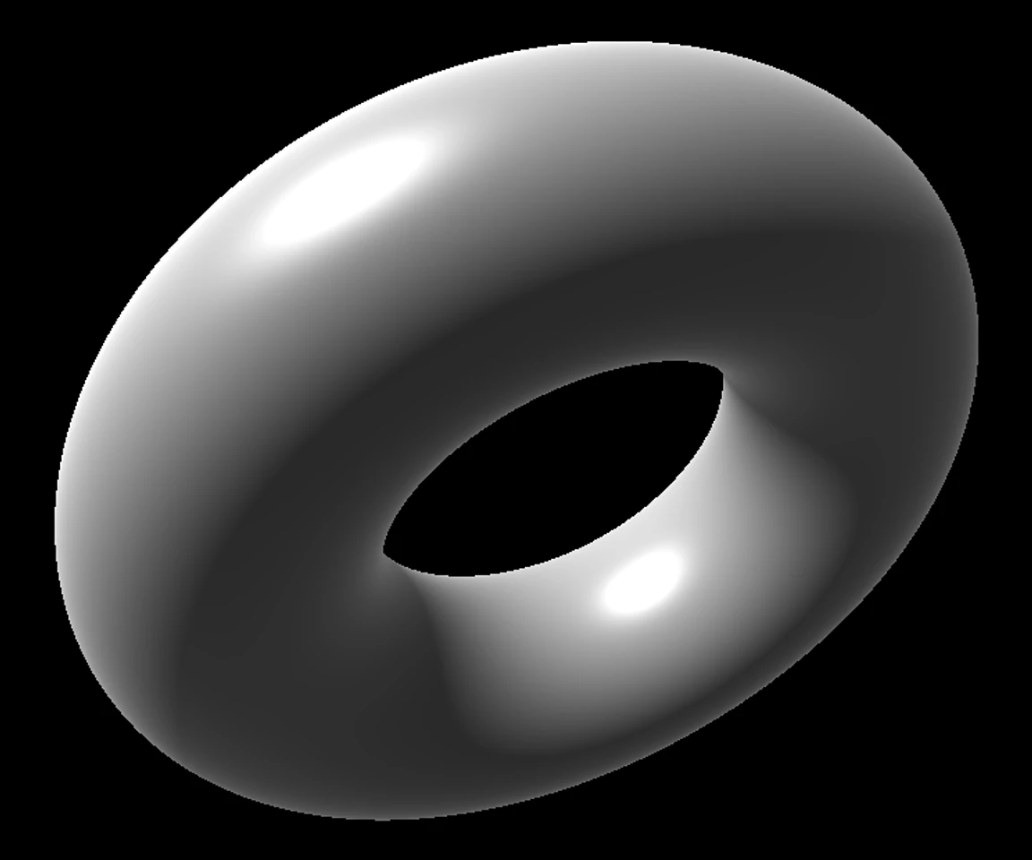 The app's torus sample: a shaded grey ring on black
